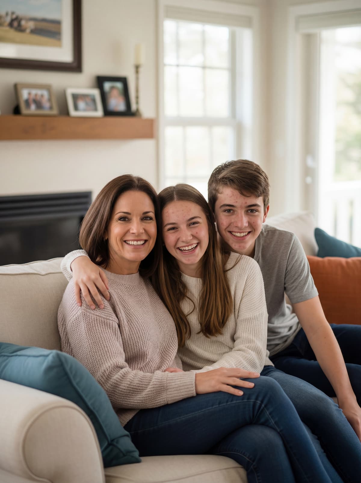 A happy family laughing together